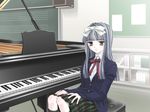  1girl blue_hair blush character_request crescendo d.o. game_cg instrument long_hair piano school_uniform uniform 