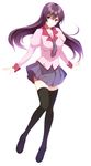  animetta bad_id bad_pixiv_id black_legwear long_hair monogatari_(series) purple_eyes purple_hair school_uniform senjougahara_hitagi solo thighhighs zettai_ryouiki 