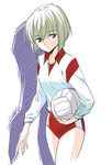  agahari buruma character_request green_eyes green_hair prism_court short_hair simple_background solo sportswear volleyball volleyball_uniform white_background 