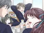  2boys 2girls ashihara_kyoko brown_hair chocolate crescendo d.o. eyes_closed game_cg multiple_boys multiple_girls nagira_kaho sasaki_ryo school_uniform uniform 