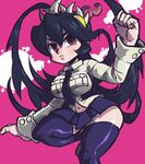  1girl black_legwear fangs filia_(skullgirls) hono1212 navel prehensile_hair red_eyes samson_(skullgirls) skullgirls teeth thighhighs tongue yellow_eyes 