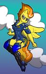  anthro anthrofied badge boots clothing cloud clouds equine eyewear female flying friendship_is_magic glasses hair horse legwear mammal my_little_pony orange_hair outside panties pegasus pony shirt sky spitfire_(mlp) stockings sunglasses theburningdonut two_tone_hair underwear wings wonderbolts_(mlp) 