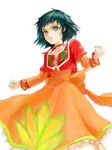  back_bow bow choker clenched_hands dress farah_oersted green_eyes green_hair long_sleeves multicolored multicolored_clothes multicolored_dress orange_dress red_choker ribbon_choker short_hair solo tales_of_(series) tales_of_eternia tegaki toji_ko 