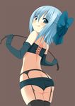  :q alternate_costume ass back bad_id bad_pixiv_id bare_shoulders bdsm black_bra black_gloves black_legwear black_panties blue_eyes blue_hair blush bow bra brown_background butt_crack cirno dominatrix elbow_gloves garter_belt gloves hair_bow licking_lips lingerie looking_at_viewer looking_back naughty_face oniku_(shimofuri-ke) panties riding_crop short_hair simple_background solo strapless thighhighs tongue tongue_out touhou tubetop underwear underwear_only whip 