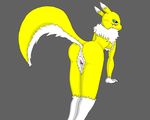  bend_over bent_over butt canine digimon female fox green_eyes grey_background looking_back mammal plain_background pussy renamon solo 