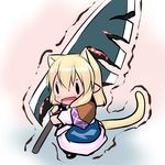  animal_ears blonde_hair cat_ears cat_tail chibi extra_ears hoshizuki_(seigetsu) huge_weapon mizuhashi_parsee monster_hunter open_mouth parody pointy_ears puru-see short_hair solo sword tail touhou trembling weapon |_| 