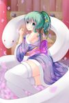  alternate_costume frog_hair_ornament green_eyes green_hair hair_ornament highres japanese_clothes kimono kochiya_sanae mishaguji nicoby obi off_shoulder ponytail sash solo touhou wide_sleeves 