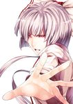  arm_garter clenched_teeth fujiwara_no_mokou hands highres outstretched_hand pink_eyes silver_hair solo suspenders teeth touhou transparent_background uu_uu_zan 