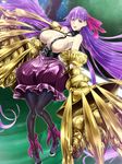  black_legwear breasts claws fate/extra fate/extra_ccc fate_(series) hair_ribbon huge_breasts long_hair md5_mismatch pantaloons pantyhose passion_lip purple_eyes purple_hair ribbon solo very_long_hair yamaneko 