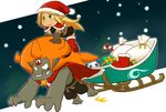  blonde_hair candy candy_cane christmas cra evangelyne fen_(gunpura) food gift hat iop long_hair orange_hair sack santa_costume santa_hat sleigh tristepin_percedal wakfu 