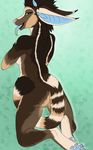  anthro big_ears breasts brown_fur digitigrade dragon fangs female forked_tongue fur furred_dragon hindpaw horn kneeling looking_at_viewer looking_back nude pawpads paws pussy solo tigress_(artist) toes tongue tongue_out 