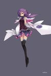  adapted_costume aisha_(elsword) artist_name bad_id bad_pixiv_id black_legwear coat elemental_master_(elsword) elsword full_body grey_background highres long_hair purple_eyes purple_hair purple_skirt skirt solo swd3e2 thighhighs zettai_ryouiki 