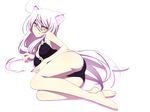  animal_ears ass bakemonogatari barefoot black_bra black_hanekawa black_panties bow bra caryo cat_ears fang full_body hanekawa_tsubasa long_hair long_legs looking_back lying monogatari_(series) nanashino nekomonogatari on_side panties shadow simple_background slit_pupils solo underwear underwear_only very_long_hair white_background white_hair yellow_eyes 