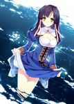  atelier_(series) atelier_lilie atelier_lilie_another_story breasts cleavage dress hair_tubes isizuaki lilie_(atelier) medium_breasts purple_hair skirt_hold solo water yellow_eyes 