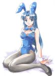  animal_ears asakura_ryouko blue_eyes blue_hair bunny_ears bunnysuit fujita_(speedlimit) long_hair pantyhose solo suzumiya_haruhi_no_yuuutsu 