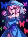  hat highres japanese_clothes kimono oborotsuki_kakeru pink_hair ribbon saigyouji_yuyuko short_hair solo touhou 