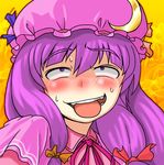  ahegao ahegaokin blush commentary_request crescent face hat long_hair patchouli_knowledge purple_hair solo sweat tongue touhou upper_body yukiman 