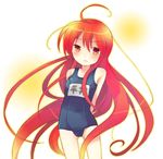  ahoge arms_behind_back bad_id bad_pixiv_id embarrassed one-piece_swimsuit red_hair school_swimsuit shakugan_no_shana shana solo sweatdrop swimsuit tachitsu_teto wavy_mouth 