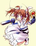  bad_id bad_pixiv_id boshi_(a-ieba) brown_hair fang hair_ribbon lyrical_nanoha mahou_shoujo_lyrical_nanoha mahou_shoujo_lyrical_nanoha_the_movie_1st pink_eyes raising_heart ribbon solo takamachi_nanoha 