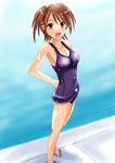  akashi_yuuna bad_id bad_pixiv_id brown_eyes brown_hair face hands_on_hips kishida-shiki mahou_sensei_negima! one-piece_swimsuit pool poolside purple_school_swimsuit school_swimsuit short_hair side_ponytail solo swimsuit 