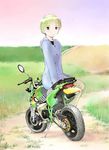  copyright_request field ground_vehicle hood hoodie motor_vehicle motorcycle solo yoshizuki_kumichi 