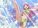  bikini day green_eyes high_kick kicking lala_satalin_deviluke long_hair lowres non-web_source peke pink_hair screencap solo splashing swimsuit to_love-ru water 