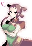  :&lt; breast_hold breasts brown_hair code_geass covered_nipples crossed_arms dress green_eyes kurohara_yuu large_breasts quad_tails solo zhou_xianglin 