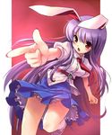  animal_ears bang bunny_ears finger_gun katahira_masashi long_hair pointing purple_hair red_eyes reisen_udongein_inaba solo touhou 