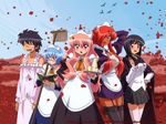  4girls book cosplay costume_switch crossdressing hiraga_saito kirche_augusta_frederica_von_anhalt_zerbst louise_francoise_le_blanc_de_la_valliere maid mop multiple_girls non-web_source petals siesta tabitha thighhighs wallpaper zero_no_tsukaima 