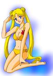  bad_id bad_pixiv_id bikini bishoujo_senshi_sailor_moon blonde_hair blue_eyes blue_nails full_body long_hair nail_polish salute solo swimsuit tsukino_usagi very_long_hair 