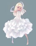  barefoot blonde_hair blue_eyes bride dress gloves hairband long_hair original simple_background solo wedding_dress weno 