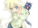  bad_id bad_pixiv_id belt blonde_hair blue_eyes cat cleo_everlastin kittaka_kaname leki long_hair majutsushi_orphen open_mouth 