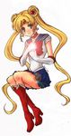  bishoujo_senshi_sailor_moon blonde_hair blue_eyes blue_sailor_collar blue_skirt boots bow bun_cover choker circlet double_bun full_body glowing knee_boots long_hair magical_girl paranoia red_bow red_choker sailor_collar sailor_moon sailor_senshi_uniform skirt solo tsukino_usagi very_long_hair 