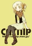  blonde_hair copyright_request lowres pantyhose ponytail scarf sitting solo tamaki_(209) watermark web_address yellow_eyes 