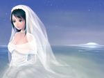  bad_id bad_pixiv_id black_hair blue_eyes bride dress original solo wading water wedding_dress yori_(shitsuon) 