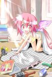  drink food futon kuroneko_no_toorimichi mystia_lorelei pink_hair short_hair solo touhou wings 