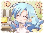  :3 apron artist_request beamed_eighth_notes blue_hair blush chibi cooking eighth_note game_cg happy ladle long_hair moromizato_aoi musical_note pia_carrot_(series) pia_carrot_e_youkoso!!_g.p. plate pot solo speech_bubble spoken_musical_note 