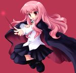  cape long_hair louise_francoise_le_blanc_de_la_valliere ozaki_(ko-zaki) pentacle pink_background thighhighs zero_no_tsukaima 