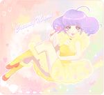  ahoge creamy_mami dress frills heart idol leotard magical_girl mahou_no_tenshi_creamy_mami microphone morisawa_yuu pinkmm purple_hair smile socks solo star yellow_leotard 