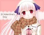  amanatsu blush coat gift ginta long_hair misonogi_sakurako pink_hair red_eyes scarf solo valentine 