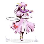  book bow chain magic_circle patchouli_knowledge pink_bow purple_hair simple_background smile solo touhou tsuyuki_(yukitgraph) 