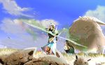  1girl bow_(weapon) cloud copyright_request day field hunting kyan-dog monster sky weapon you_gonna_get_raped 