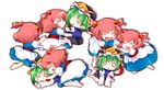 aoi_mitsuru chibi green_hair hat multiple_girls onozuka_komachi red_hair ribbon shiki_eiki short_hair touhou yuri 