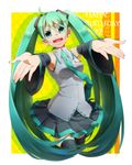  ahoge aqua_eyes aqua_hair birthday detached_sleeves hatsune_miku long_hair necktie open_mouth outstretched_hand ruchi smile solo vocaloid 