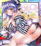  alternate_hairstyle at_classics bare_shoulders black_panties blonde_hair blush breasts cleavage gradient_hair hair_ribbon hijiri_byakuren large_breasts long_hair marker_(medium) multicolored_hair off_shoulder panties ponytail purple_hair ribbon sample smile solo touhou traditional_media underwear 