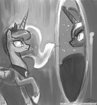  armor black_and_white cat_eyes equine female feral friendship_is_magic greyscale horn horse john_joseco mammal mirror monochrome moon my_little_pony necklace nightmare_moon_(mlp) pony princess_luna_(mlp) reflection slit_pupils winged_unicorn wings 