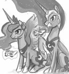  black_and_white controler crown cutie_mark duo equine female feral friendship_is_magic glowing greyscale headset helmet horn horse john_joseco magic mammal monochrome my_little_pony necklace nightmare_moon_(mlp) pony princess_luna_(mlp) sparkles winged_unicorn wings 
