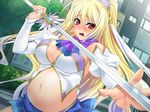  breasts large_breasts midriff miel miel_(company) pregnant smile sword weapon 