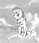  black_and_white cloud cub equine female feral friendship_is_magic horse john_joseco mammal monochrome my_little_pony outside pegasus pony rainbow_dash_(mlp) scootaloo_(mlp) sky wings young 