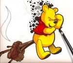  clothing eyes_closed f&#230;ces f&aelig;ces feces fur hand_on_head male mammal open_mouth paint paintbrush poo_fart pooh_bear pooping scat shirt simple_background solo text traditional_media visual_pun what winnie_the_pooh winnie_the_pooh_(franchise) yellow_fur 